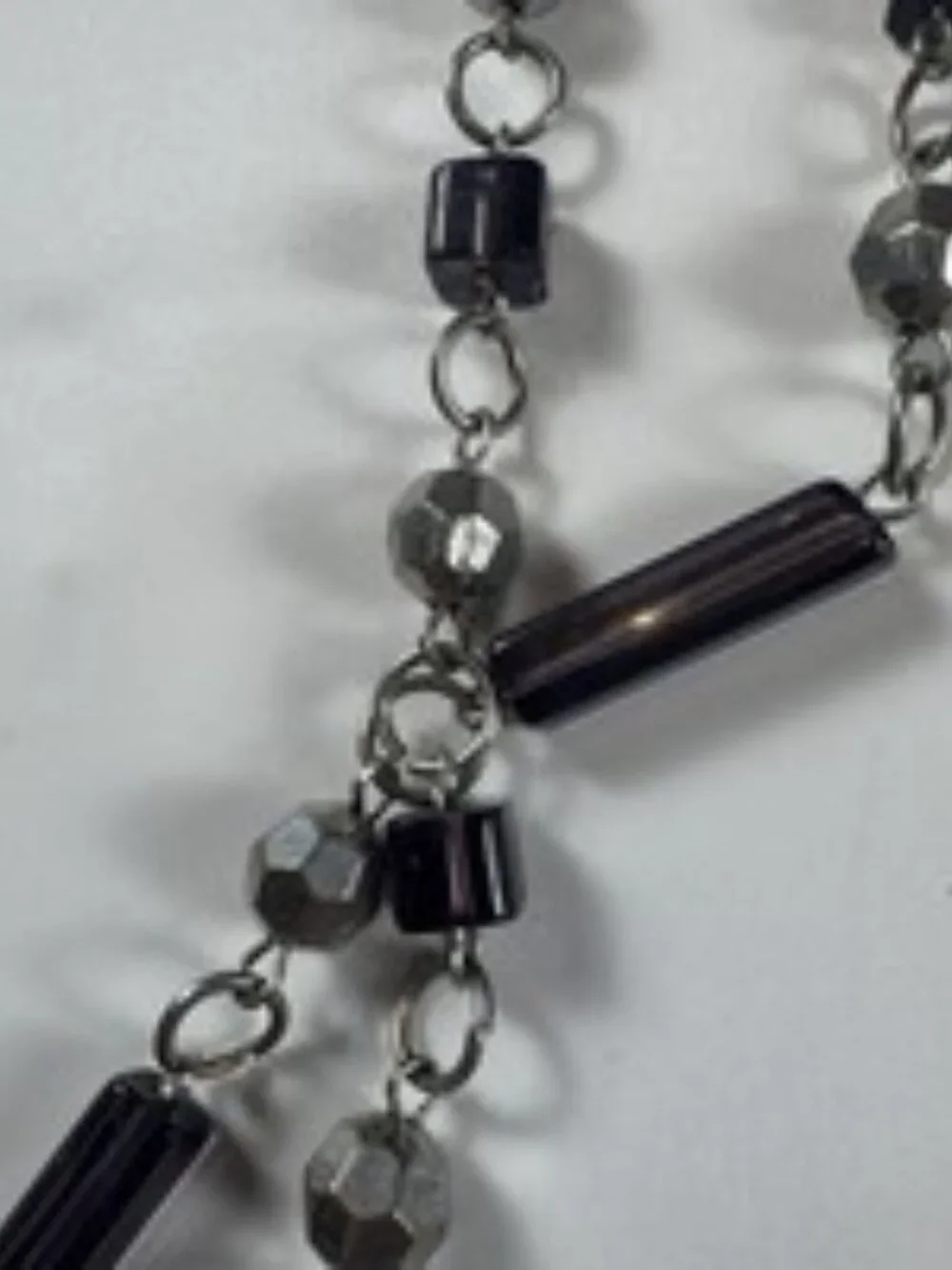 Vintage Y2K Multi Strand Necklace Silver Tone Layered Smoke Purple Glass Bead 18